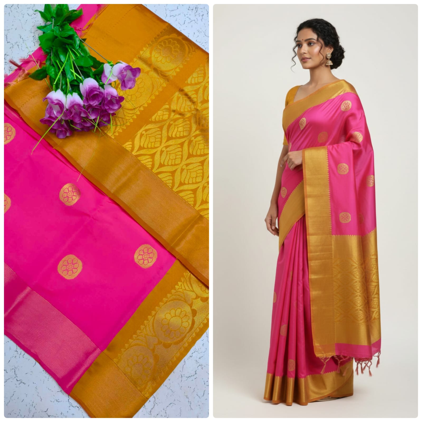 Kotta Cotton Silk Saree Bright Pink